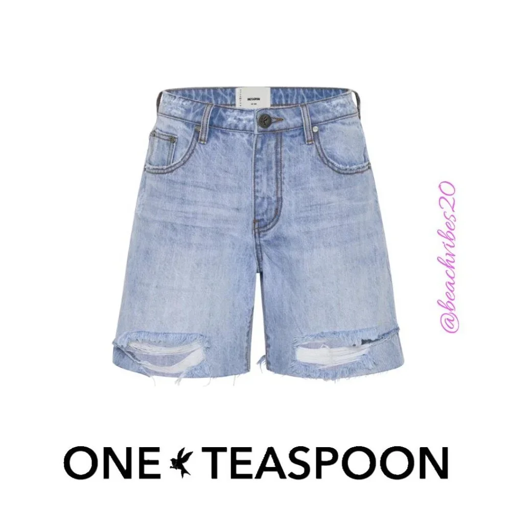 ONE TEASPOON Jacksons Mid Waist Wide Leg Denim Shorts Ocean 24 NWT O-210
